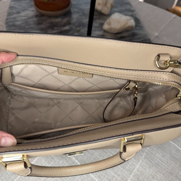 Michael Kors Sylvia Satchel Shoulder Bag - Beige Taupe Leather - Picture 15 of 16